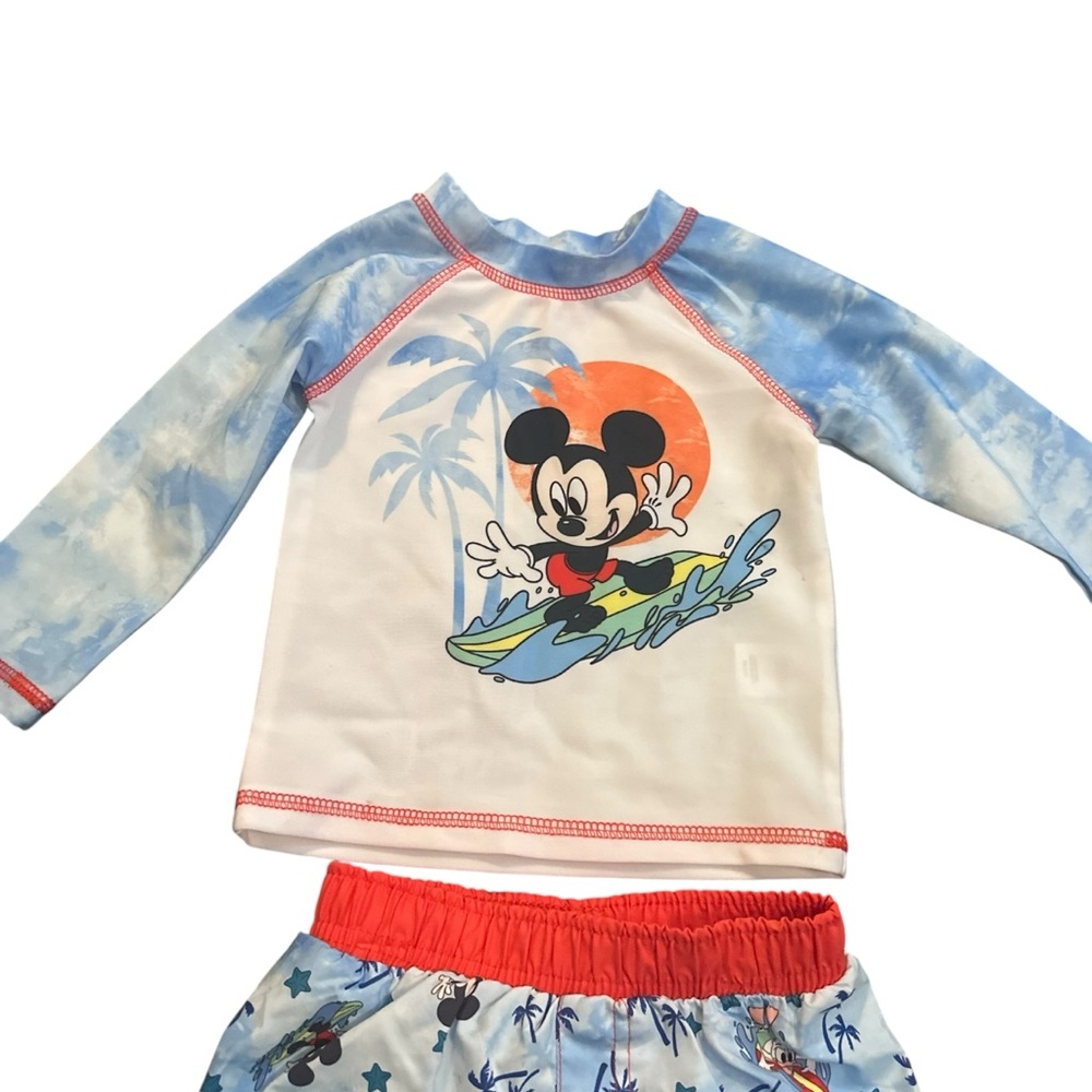 Mickey Mouse Gaurd Rash Shirt And Swim Trunks Set Size 12 Months